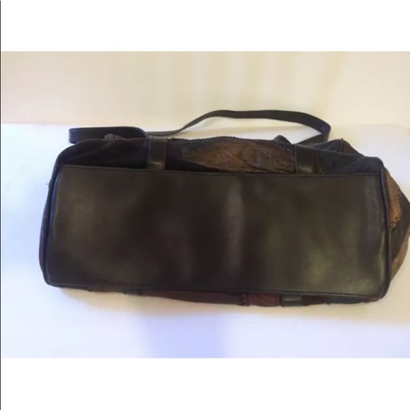 Brown Leather Suede Patch Handbag Dble Zip Closure - Picture 4 of 4